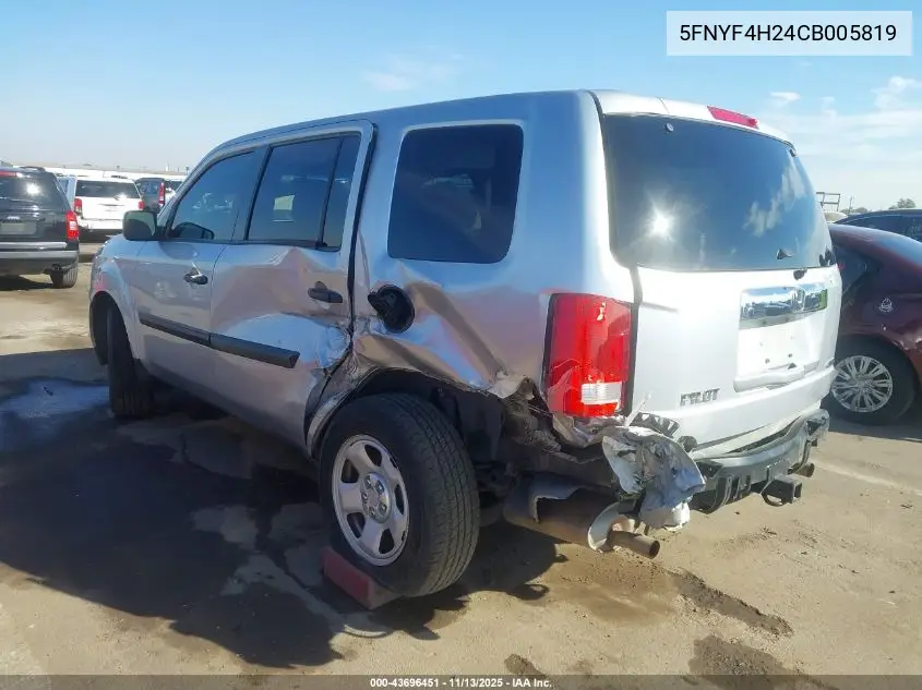 5FNYF4H24CB005819 2012 Honda Pilot Lx