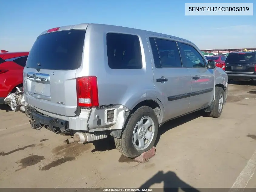 5FNYF4H24CB005819 2012 Honda Pilot Lx