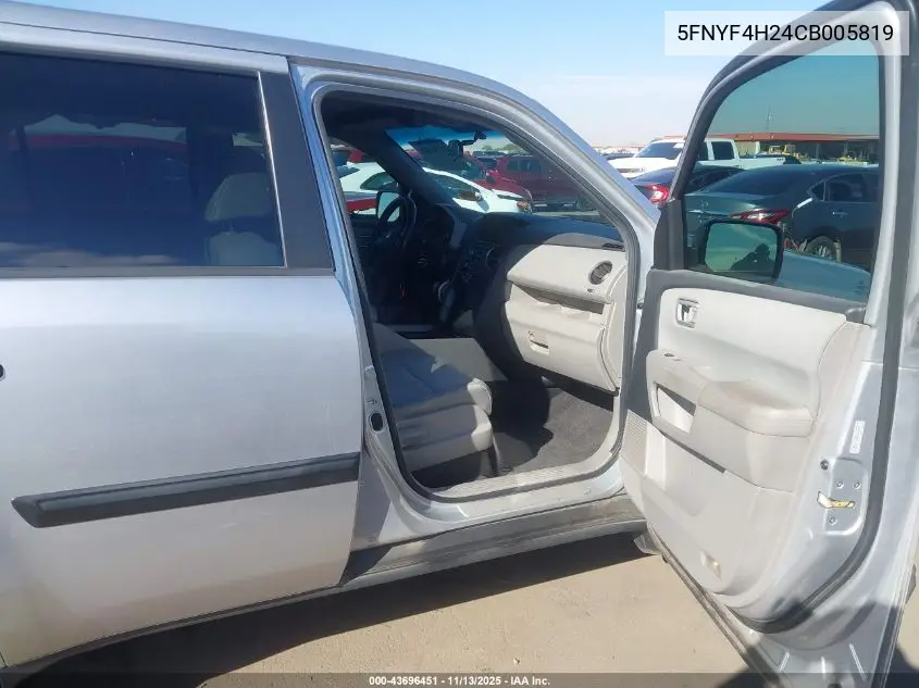 5FNYF4H24CB005819 2012 Honda Pilot Lx