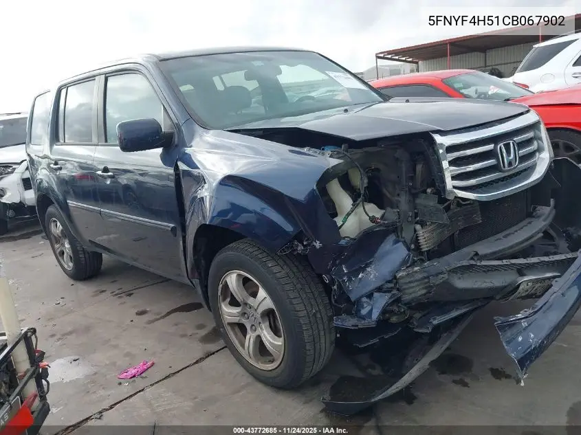 5FNYF4H51CB067902 2012 Honda Pilot Ex-L