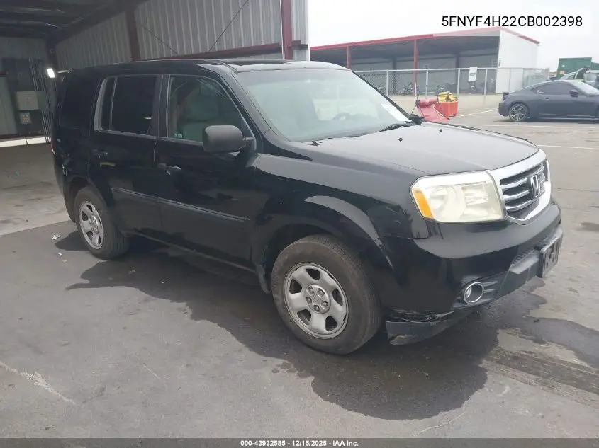 5FNYF4H22CB002398 2012 Honda Pilot Lx