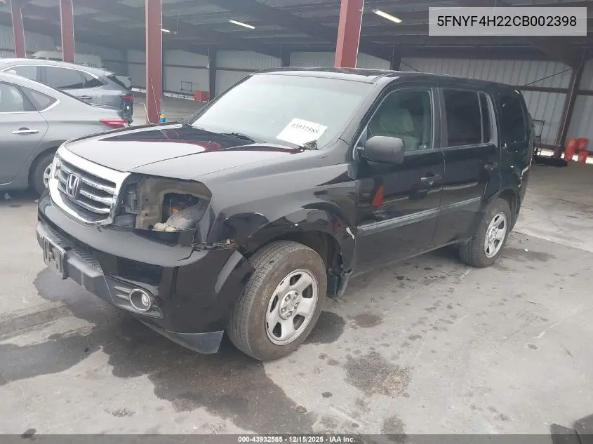 5FNYF4H22CB002398 2012 Honda Pilot Lx