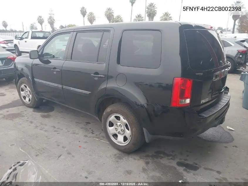 5FNYF4H22CB002398 2012 Honda Pilot Lx