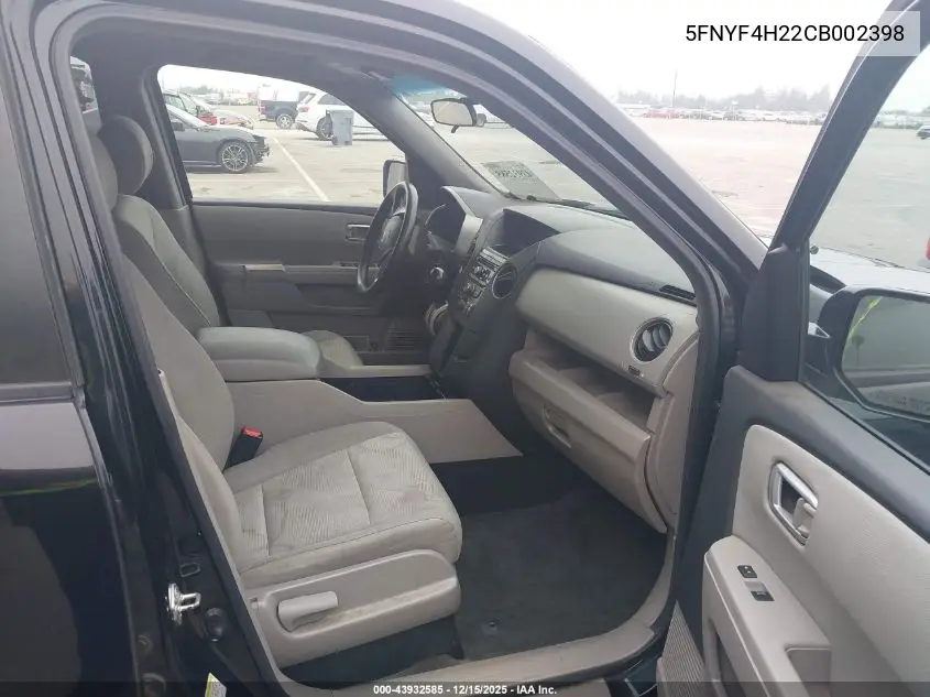 5FNYF4H22CB002398 2012 Honda Pilot Lx
