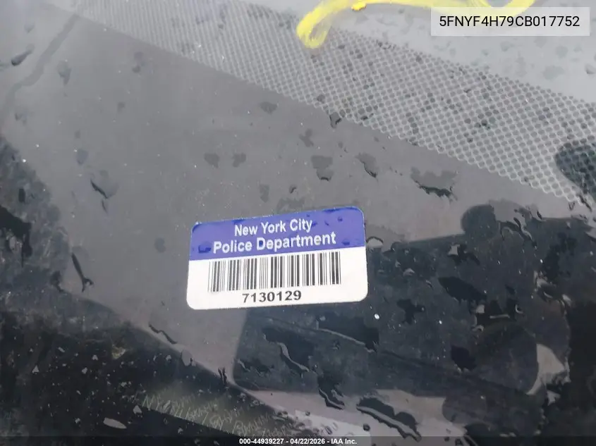 5FNYF4H79CB017752 2012 Honda Pilot Ex-L