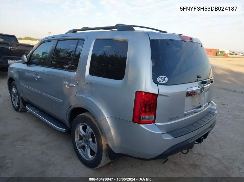 5FNYF3H53DB024187 2013 Honda Pilot Ex-L