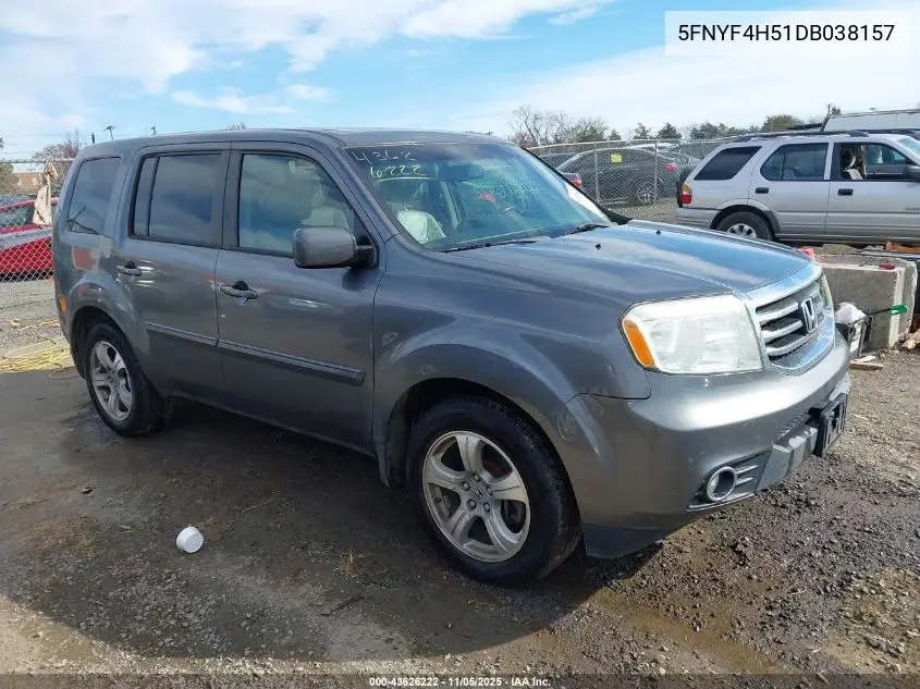 5FNYF4H51DB038157 2013 Honda Pilot Ex-L