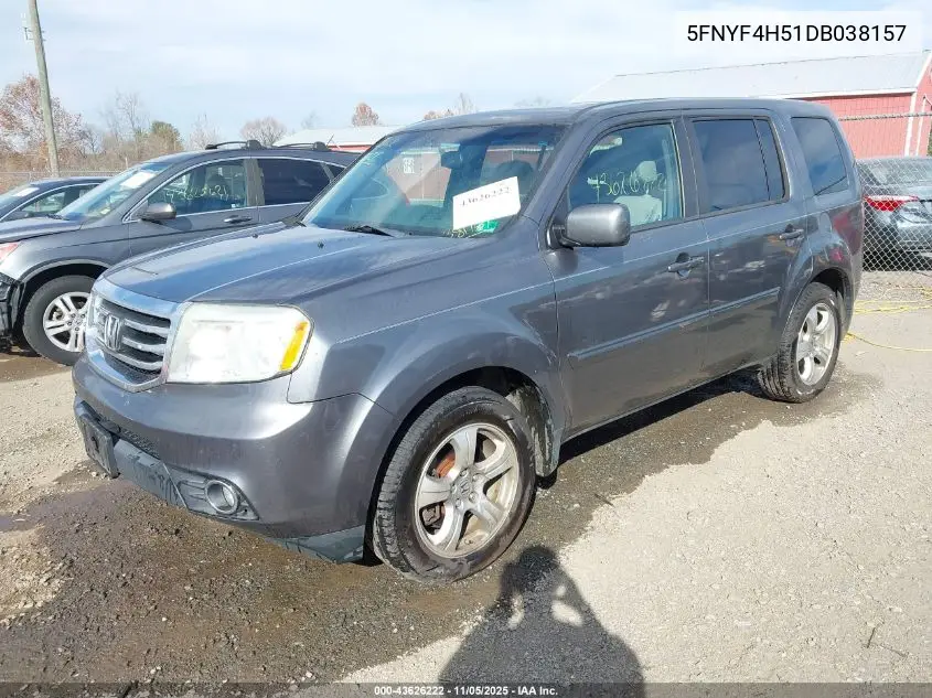 5FNYF4H51DB038157 2013 Honda Pilot Ex-L