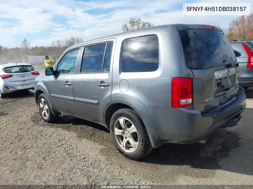 5FNYF4H51DB038157 2013 Honda Pilot Ex-L