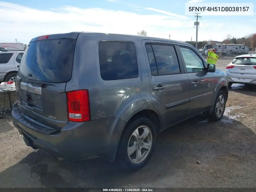 5FNYF4H51DB038157 2013 Honda Pilot Ex-L