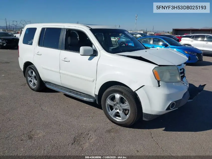5FNYF3H53DB025193 2013 Honda Pilot Ex-L