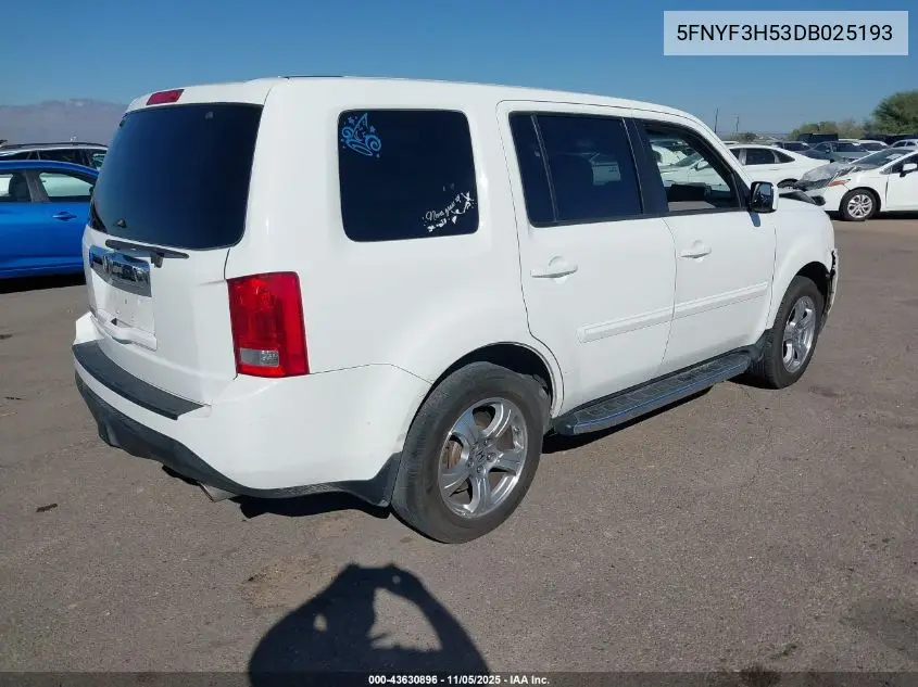 5FNYF3H53DB025193 2013 Honda Pilot Ex-L