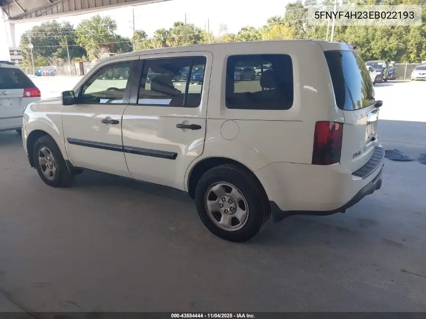 5FNYF4H23EB022193 2014 Honda Pilot Lx
