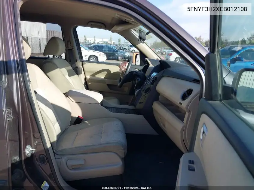 5FNYF3H2XEB012108 2014 Honda Pilot Lx