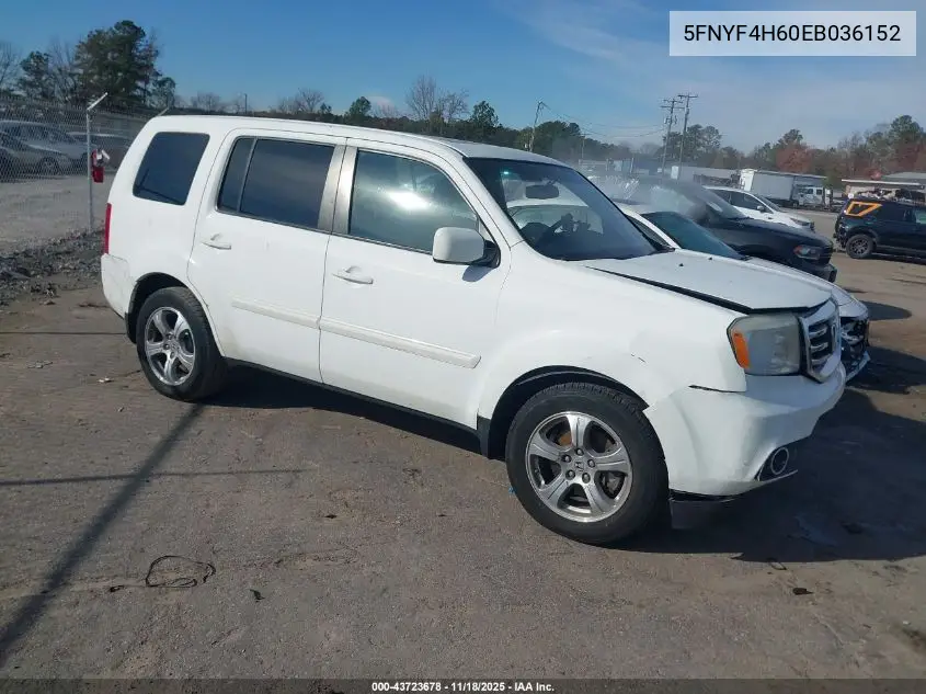 5FNYF4H60EB036152 2014 Honda Pilot Ex-L