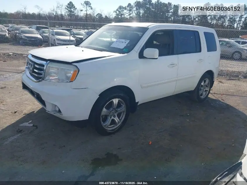 5FNYF4H60EB036152 2014 Honda Pilot Ex-L