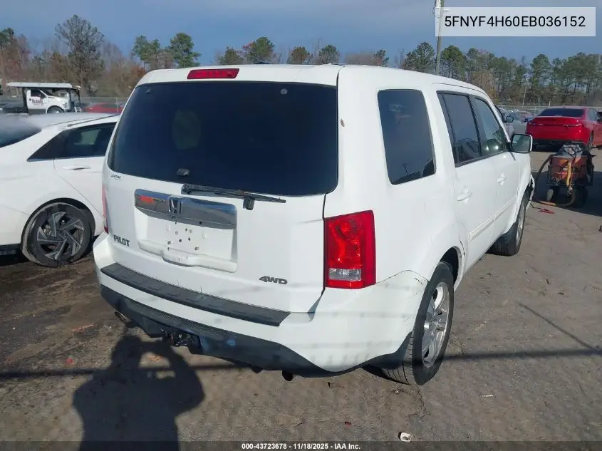 5FNYF4H60EB036152 2014 Honda Pilot Ex-L