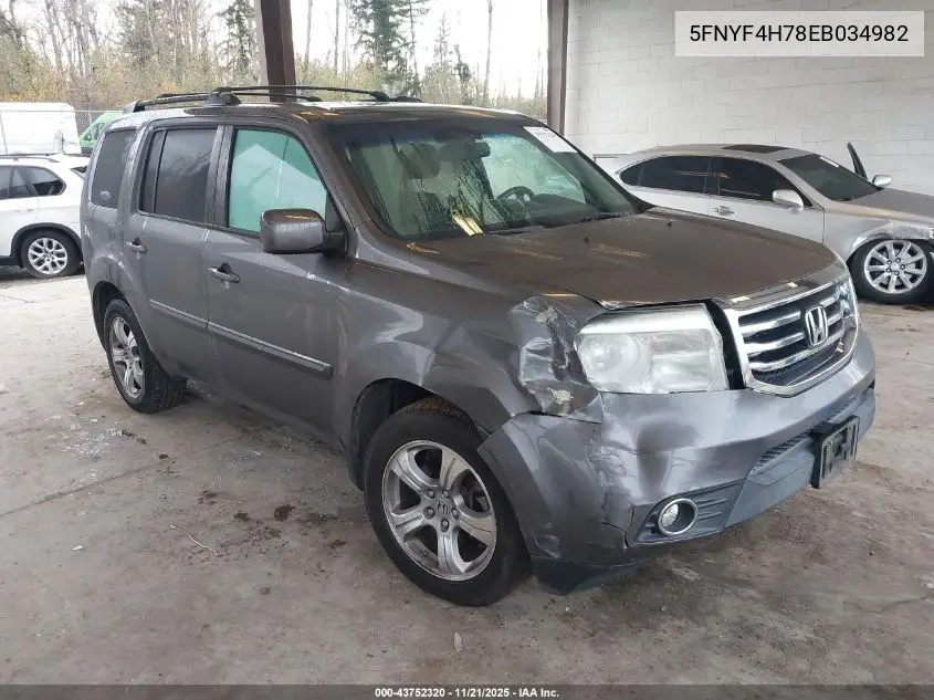 5FNYF4H78EB034982 2014 Honda Pilot Ex-L