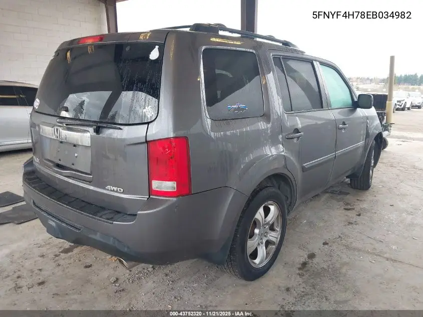 5FNYF4H78EB034982 2014 Honda Pilot Ex-L