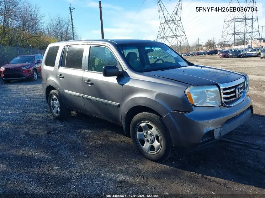 5FNYF4H26EB036704 2014 Honda Pilot Lx