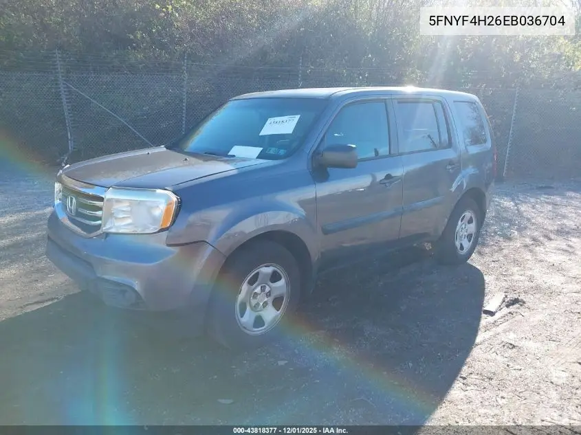 5FNYF4H26EB036704 2014 Honda Pilot Lx