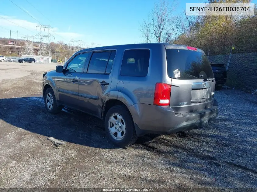 5FNYF4H26EB036704 2014 Honda Pilot Lx