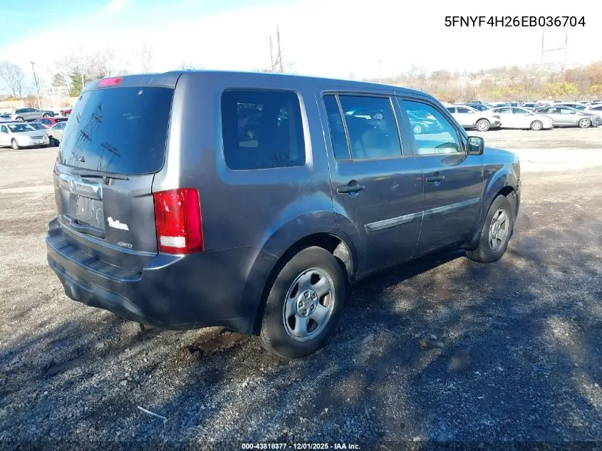 5FNYF4H26EB036704 2014 Honda Pilot Lx