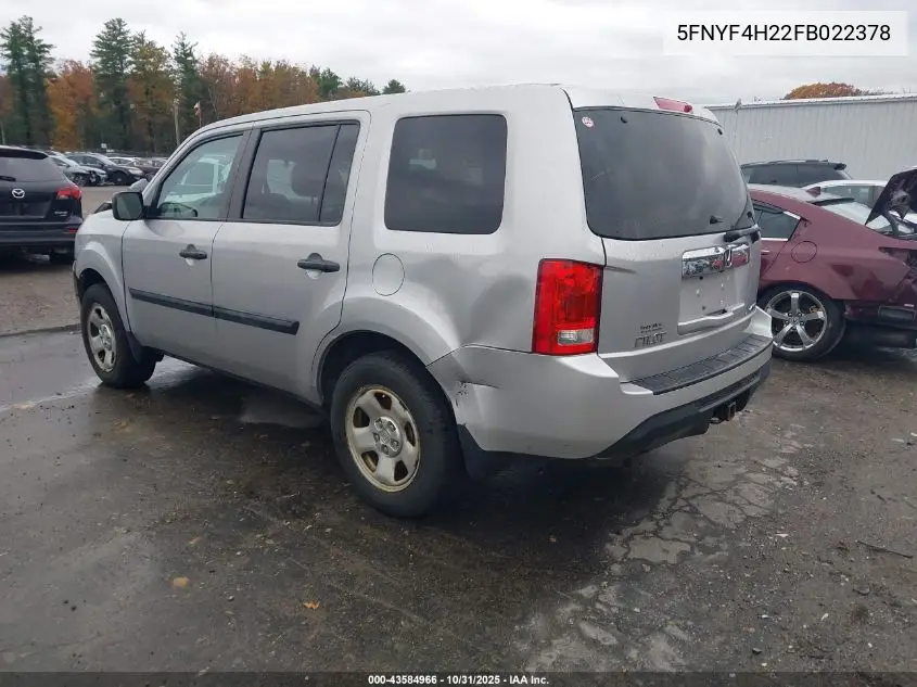 5FNYF4H22FB022378 2015 Honda Pilot Lx