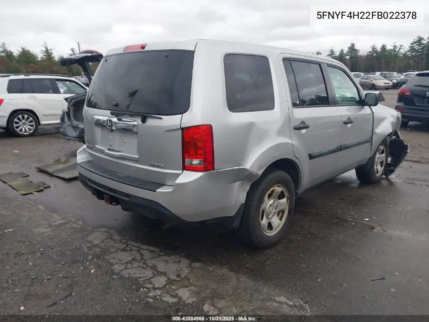 5FNYF4H22FB022378 2015 Honda Pilot Lx