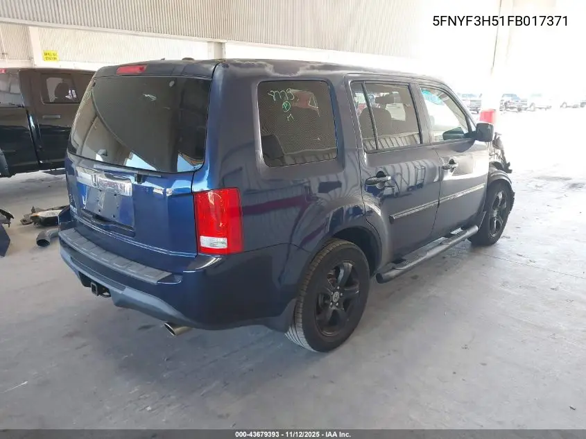 5FNYF3H51FB017371 2015 Honda Pilot Ex-L