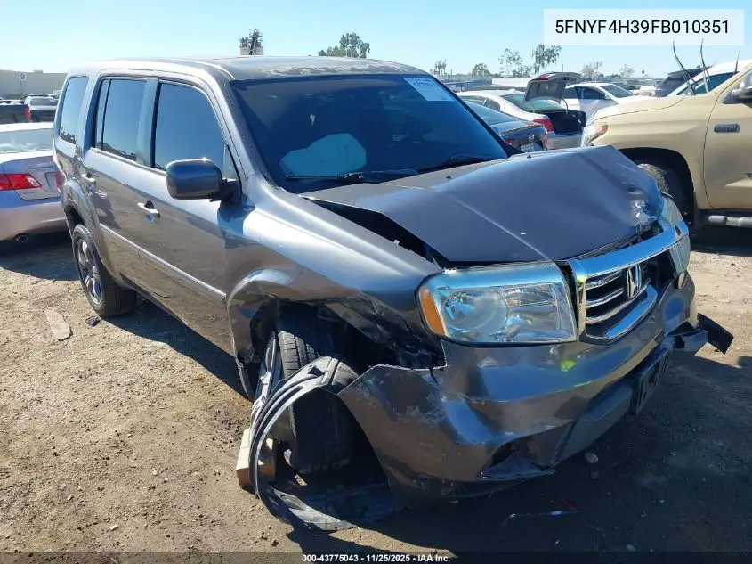5FNYF4H39FB010351 2015 Honda Pilot Se