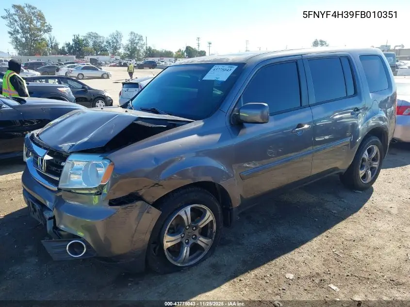 5FNYF4H39FB010351 2015 Honda Pilot Se