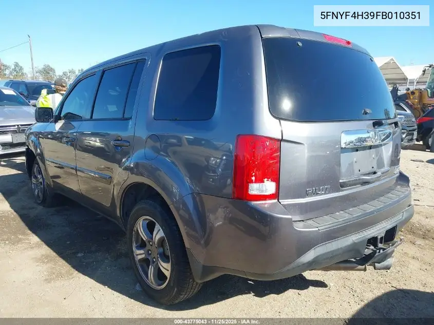 5FNYF4H39FB010351 2015 Honda Pilot Se