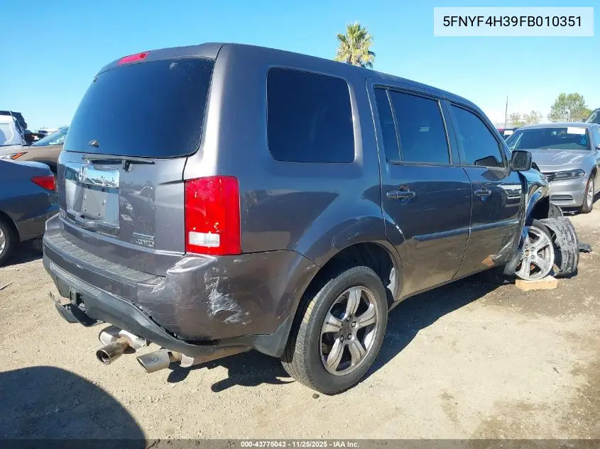 5FNYF4H39FB010351 2015 Honda Pilot Se