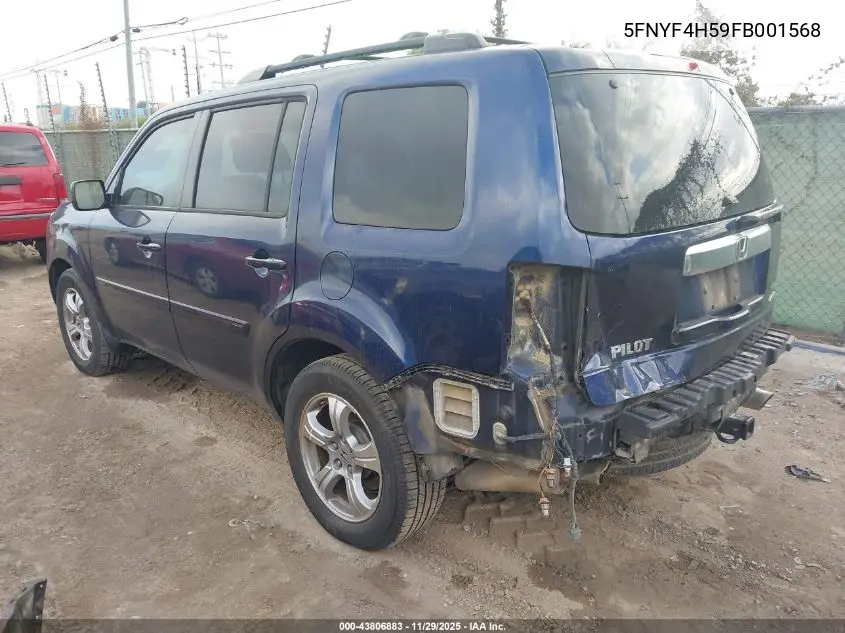 5FNYF4H59FB001568 2015 Honda Pilot Ex-L