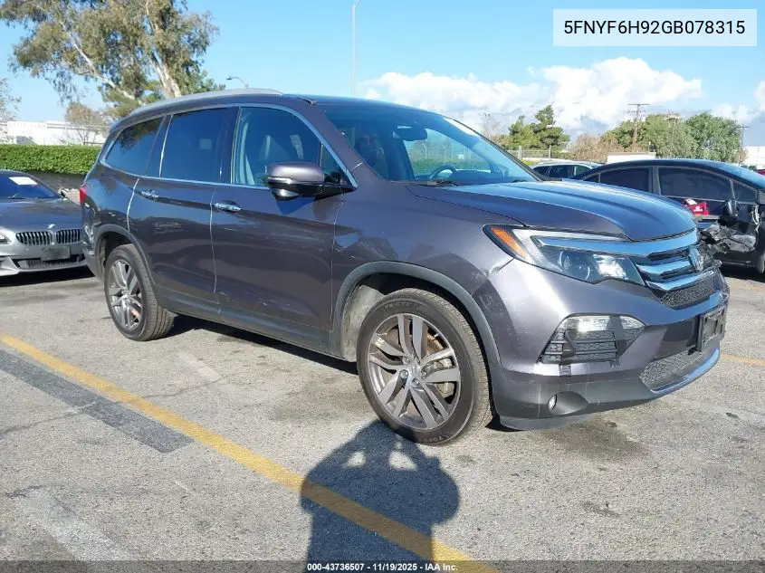 5FNYF6H92GB078315 2016 Honda Pilot Touring