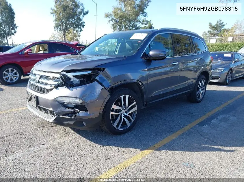 5FNYF6H92GB078315 2016 Honda Pilot Touring