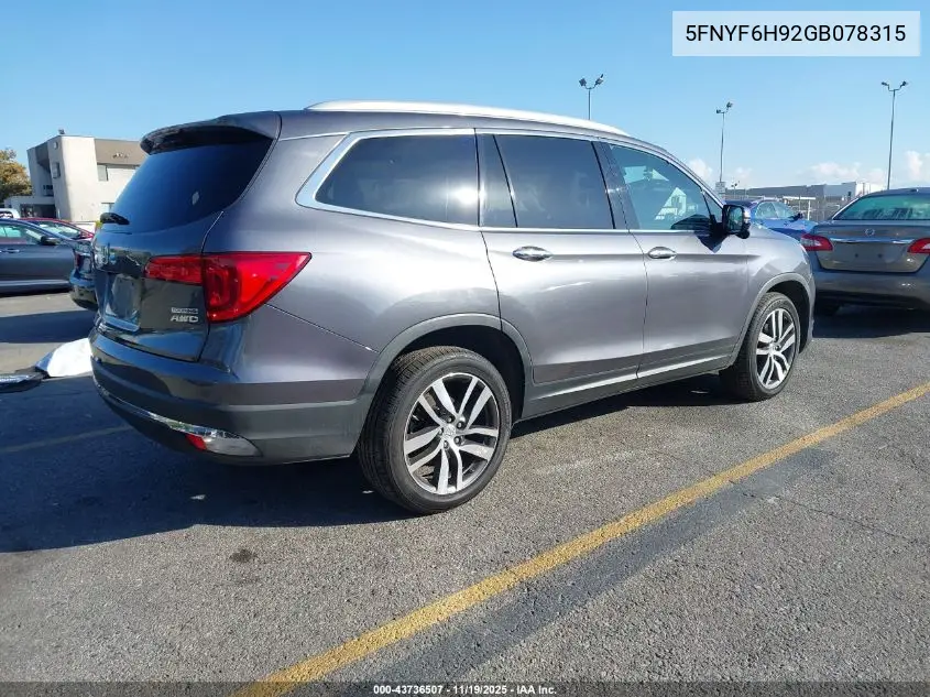 5FNYF6H92GB078315 2016 Honda Pilot Touring