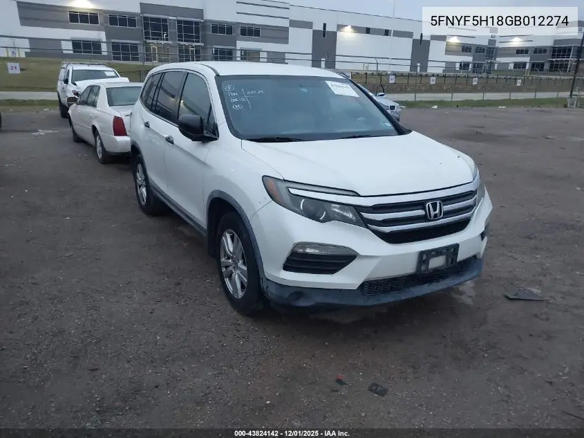 5FNYF5H18GB012274 2016 Honda Pilot Lx