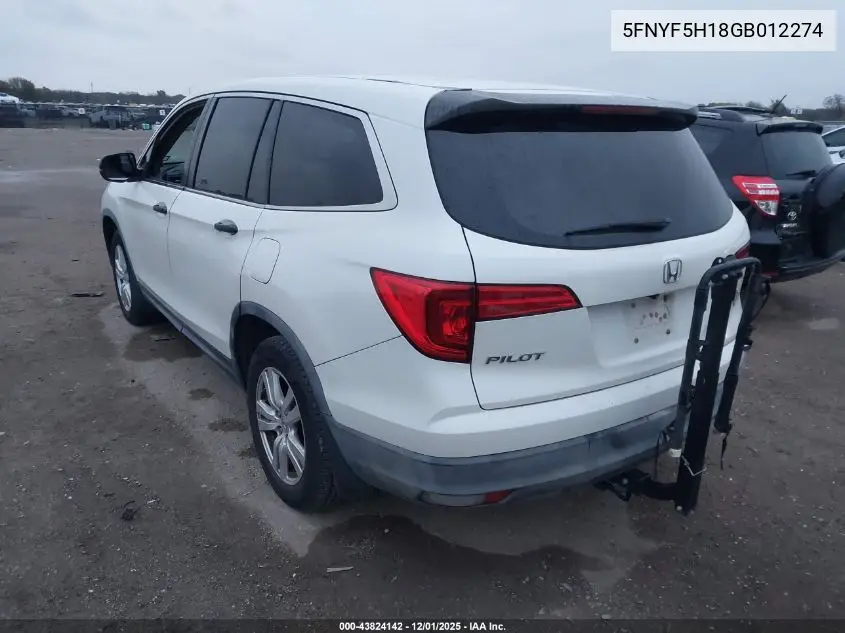 5FNYF5H18GB012274 2016 Honda Pilot Lx