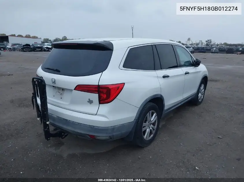 5FNYF5H18GB012274 2016 Honda Pilot Lx