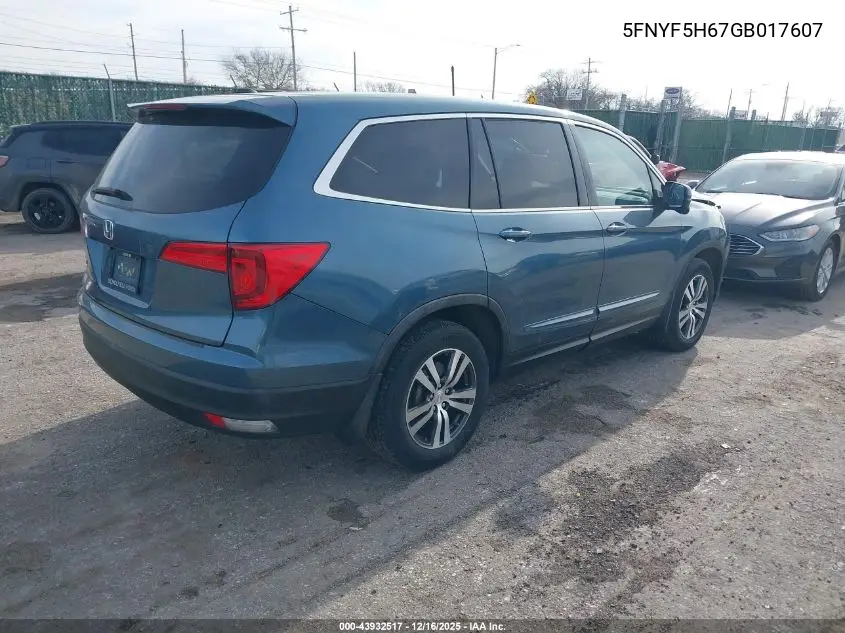5FNYF5H67GB017607 2016 Honda Pilot Ex-L