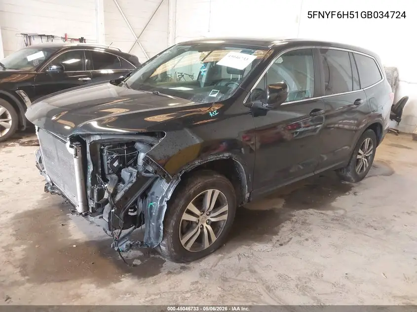 5FNYF6H51GB034724 2016 Honda Pilot Ex-L