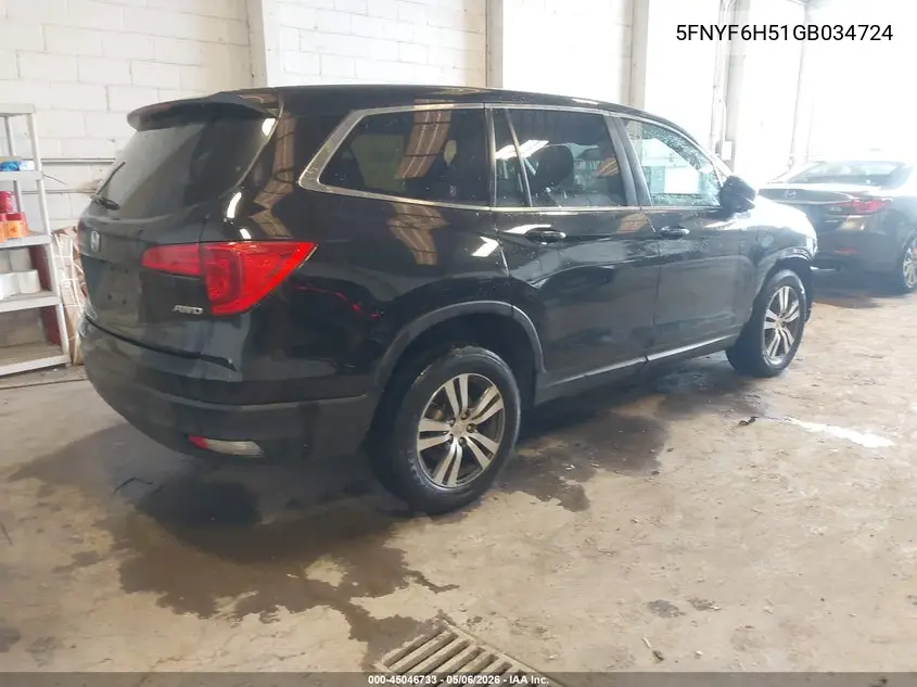 5FNYF6H51GB034724 2016 Honda Pilot Ex-L