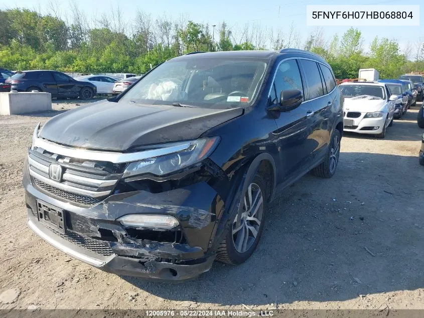 2017 Honda Pilot Elite VIN: 5FNYF6H07HB068804 Lot: 12005976