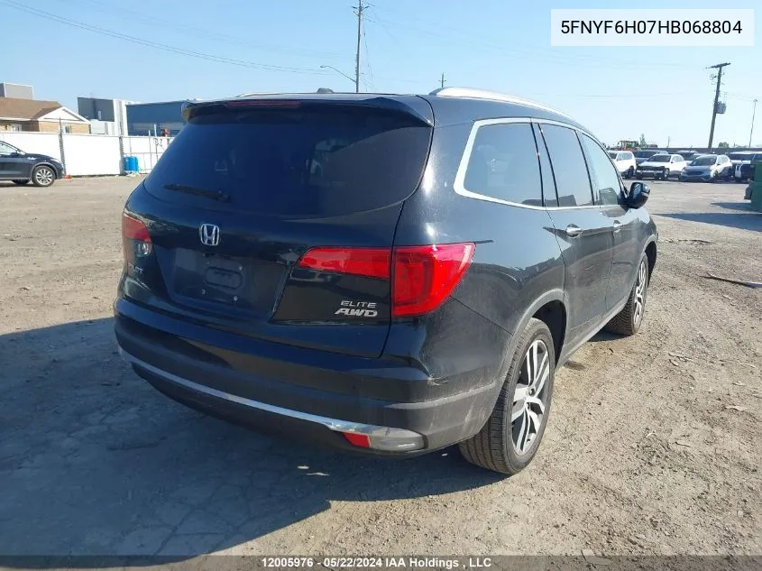 2017 Honda Pilot Elite VIN: 5FNYF6H07HB068804 Lot: 12005976