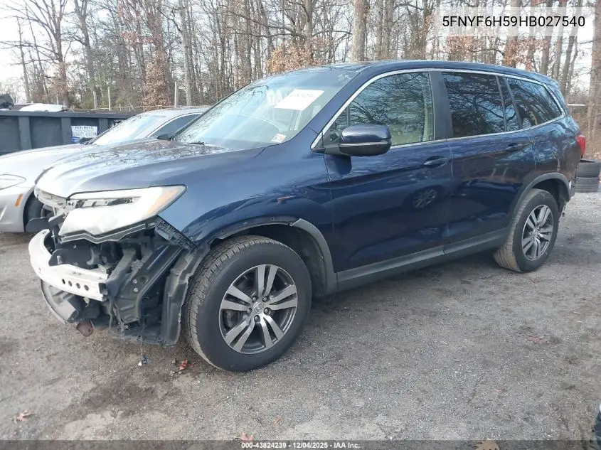 5FNYF6H59HB027540 2017 Honda Pilot Ex-L