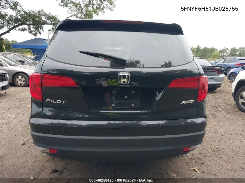 2018 Honda Pilot Ex-L VIN: 5FNYF6H51JB025755 Lot: 40258420