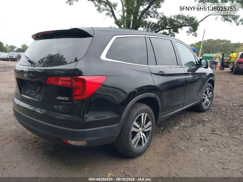 2018 Honda Pilot Ex-L VIN: 5FNYF6H51JB025755 Lot: 40258420