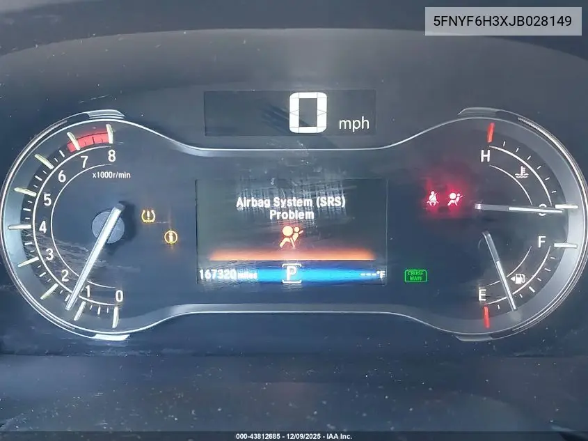 5FNYF6H3XJB028149 2018 Honda Pilot Ex